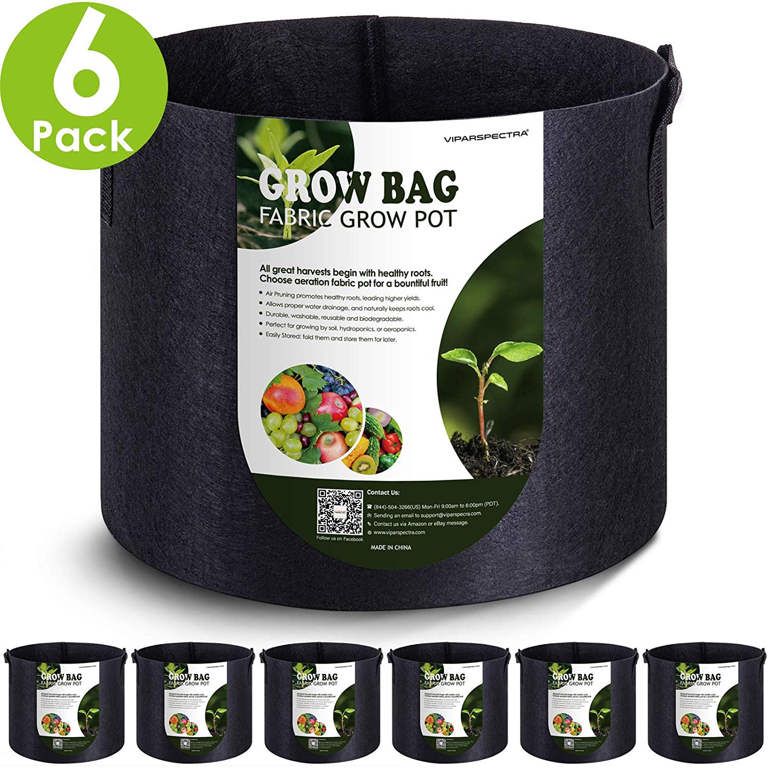 Grow Bags Aeration 6-Pack Fabric Pots 5 Gallon Soil with Handles Smart Plant New 